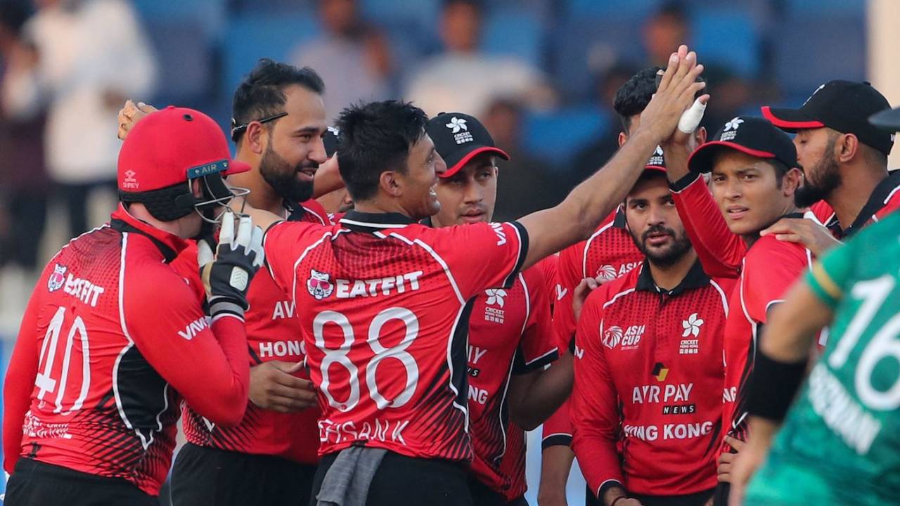Ehsan Khan celebrates after dismissing Babar Azam, Hong Kong vs Pakistan, Men's T20 Asia Cup, Sharjah, September 2, 2022

