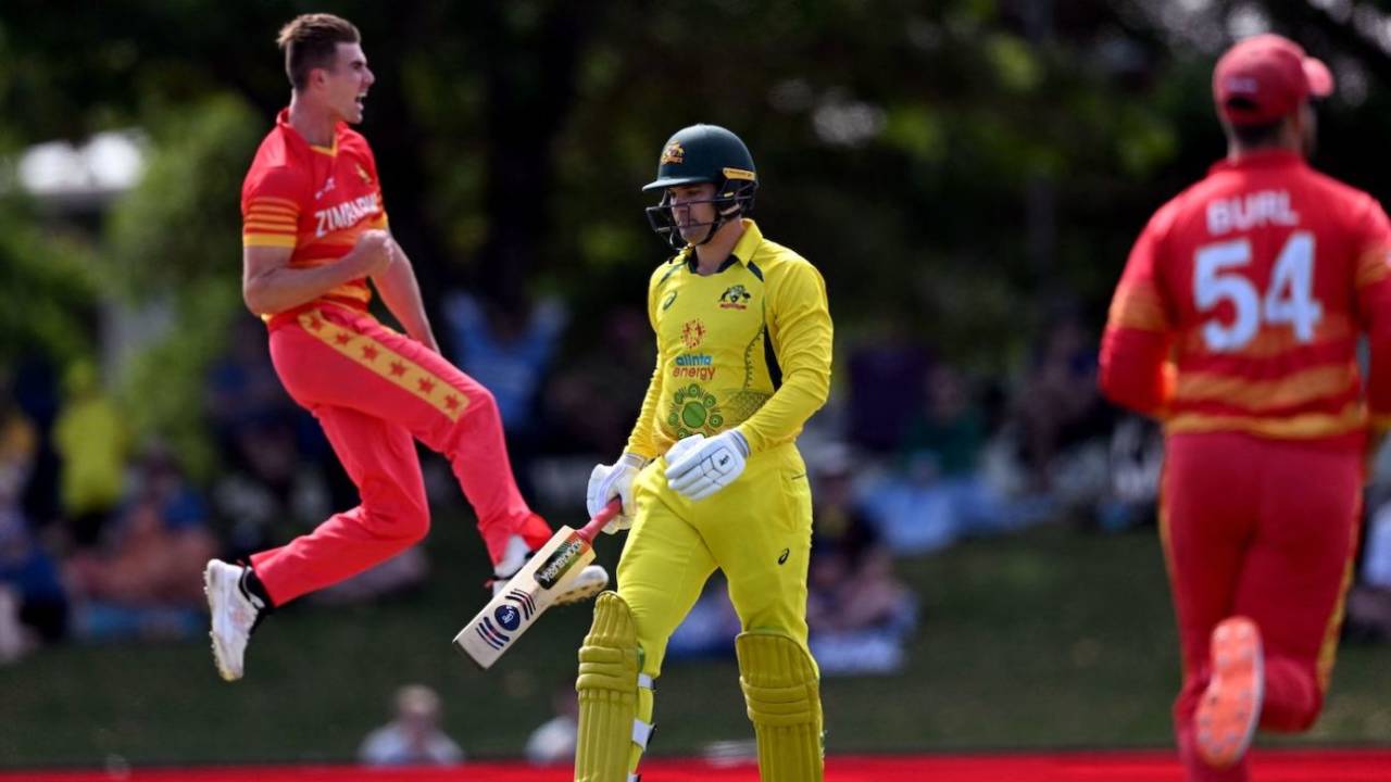 Brad Evans is delighted after dismissing Alex Carey, Australia vs Zimbabwe, 3rd ODI, Townsville, September 3, 2022