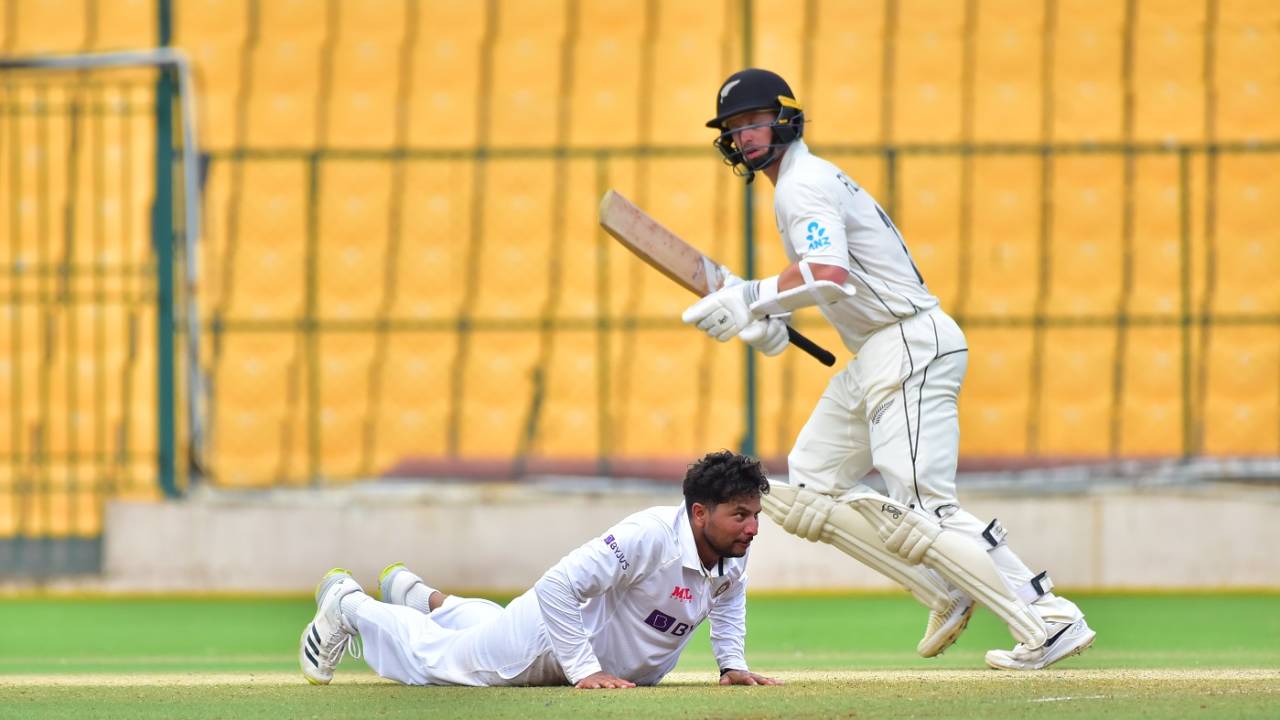 Cam Fletcher works one away as Kuldeep Yadav looks on, India A vs New Zealand A, 1st unofficial Test, 4th day, Bengaluru, September 4, 2022