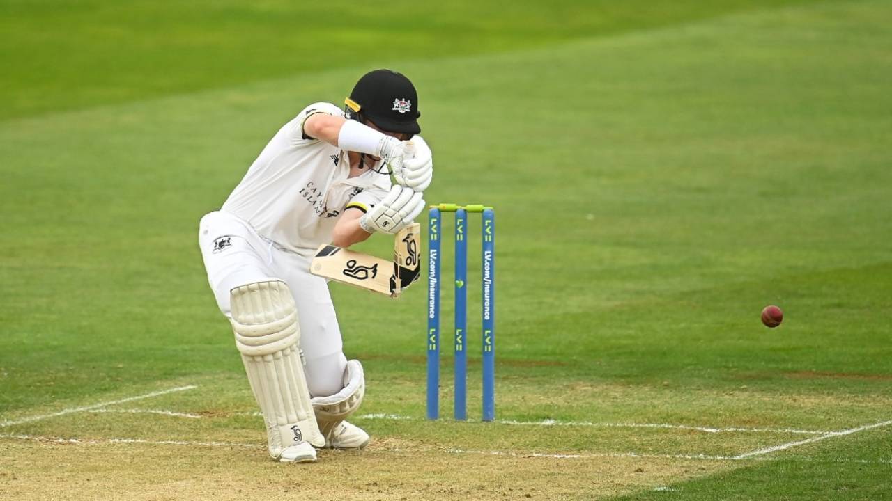 Marcus Harris breaks his bat during his century for Gloucestershire, Somerset vs Gloucestershire, County Championship, Taunton, September 5, 2022