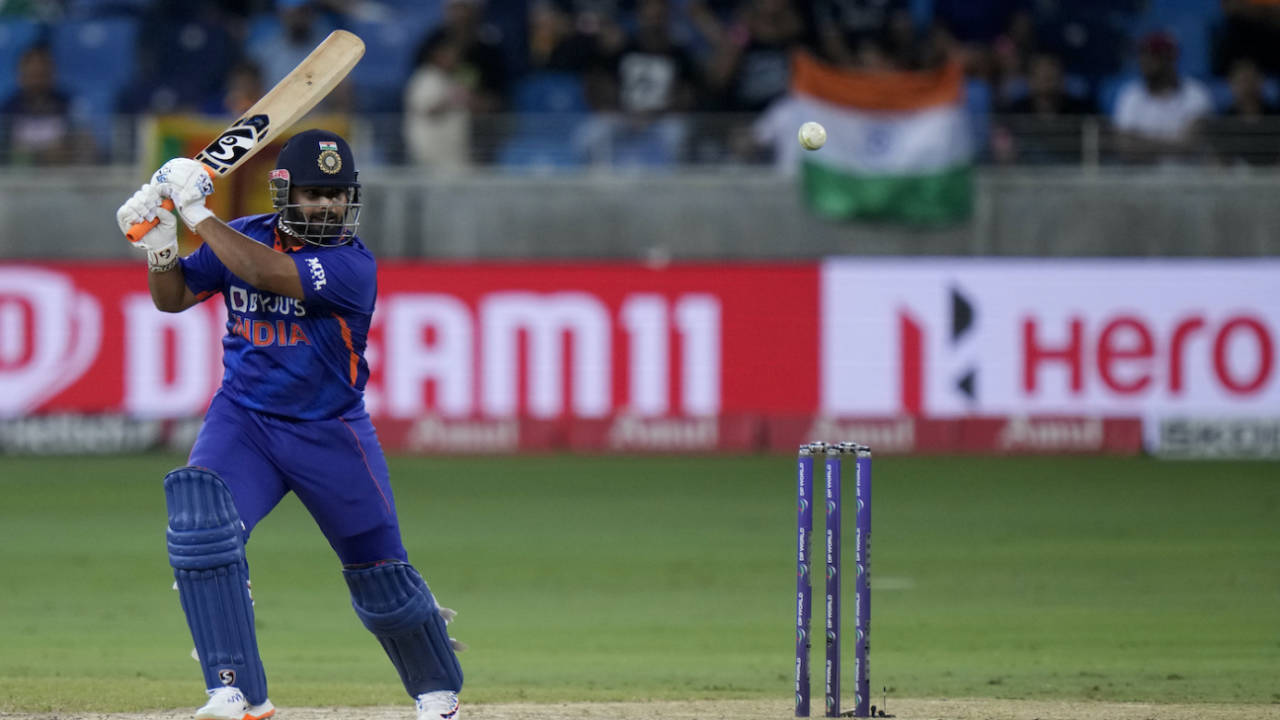 Rishabh Pant hits a ball to the cover region, India vs Sri Lanka, Asia Cup, Dubai, September 6, 2022
