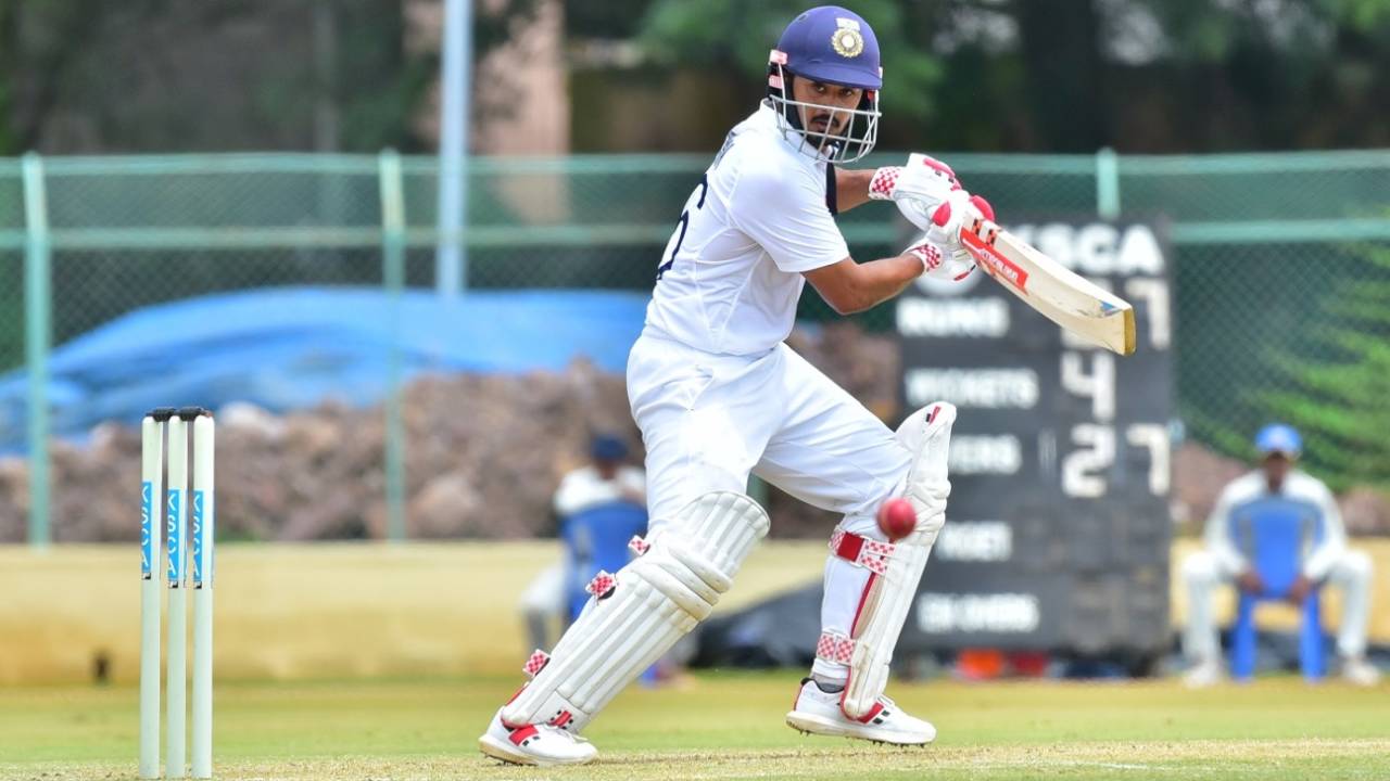 Priyank Panchal steers one through the off side, India A vs New Zealand A, 2nd unofficial Test, Hubballi, 2nd day, September 9, 2022