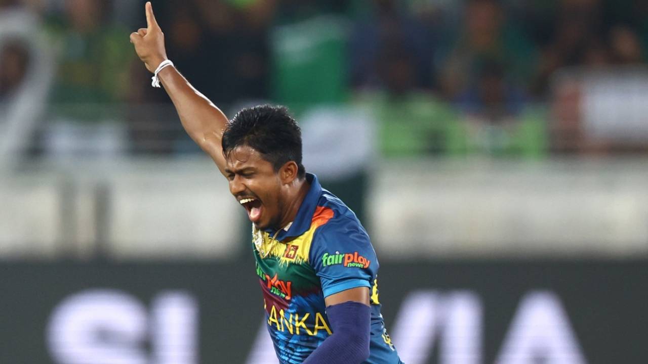 Pramod Madushan celebrates a wicket, Sri Lanka vs Pakistan, Asia Cup final, Dubai, September 11, 2022
