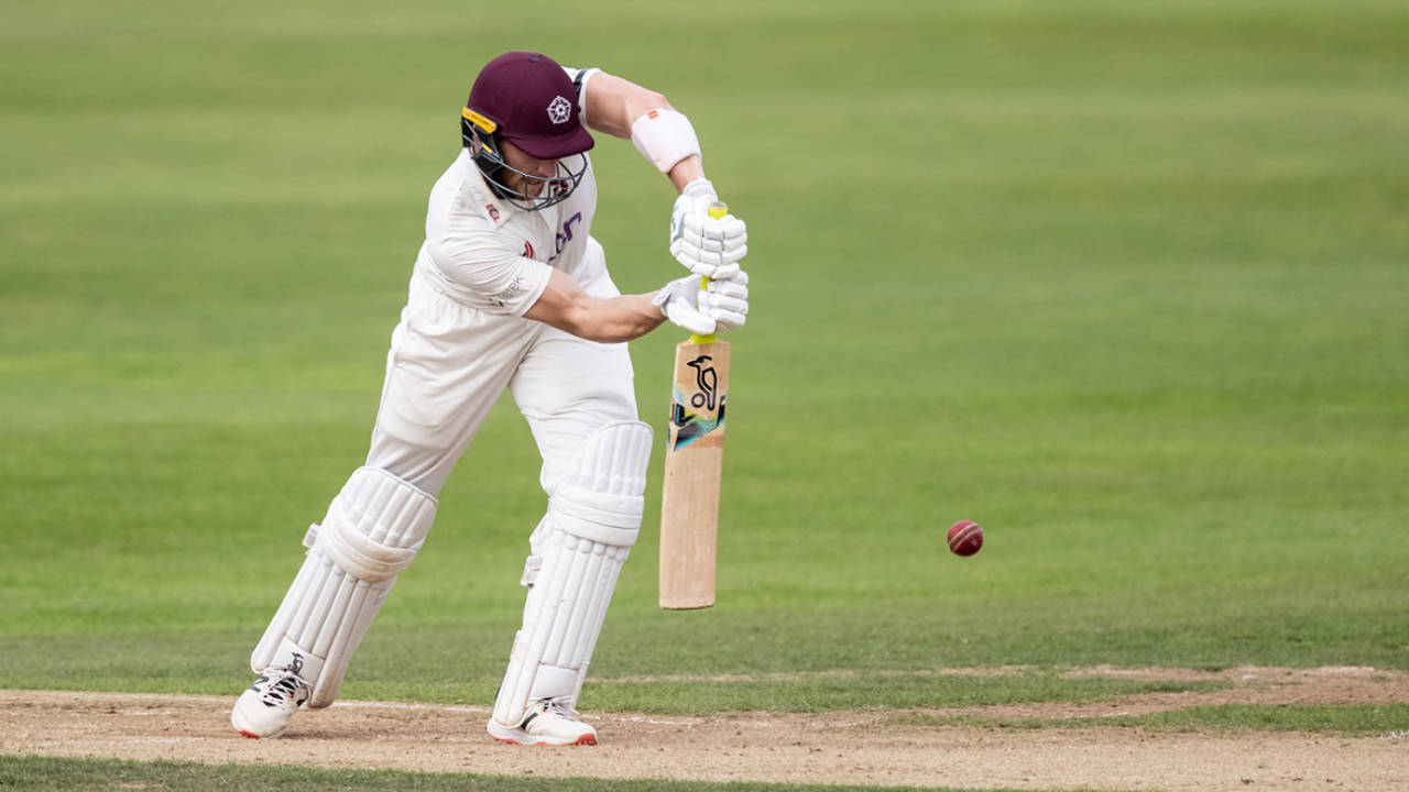 Rob Keogh was unbeaten on 75 at the close, LV= Insurance County Championship, Division One, Northamptonshire vs Surrey, Northampton, September 12, 2022