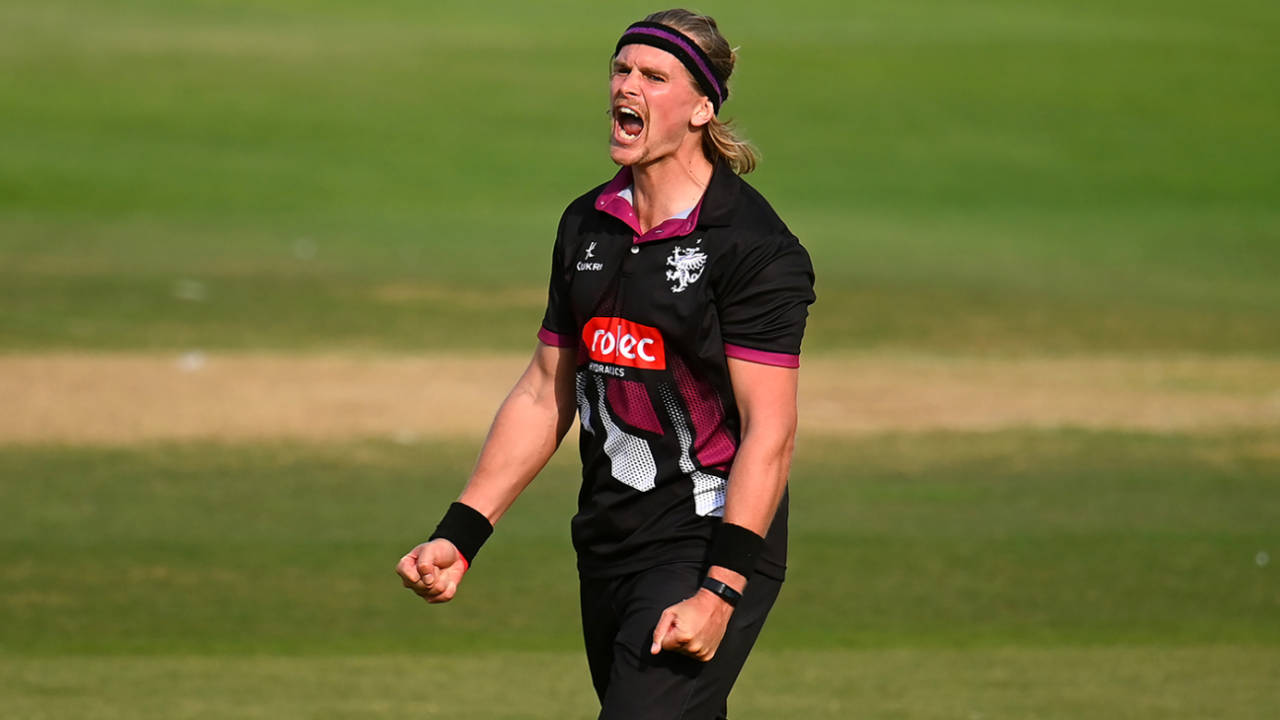 Ollie Sale celebrates a wicket, Somerset vs Middlesex, Royal London Cup, Taunton, August 14, 2022