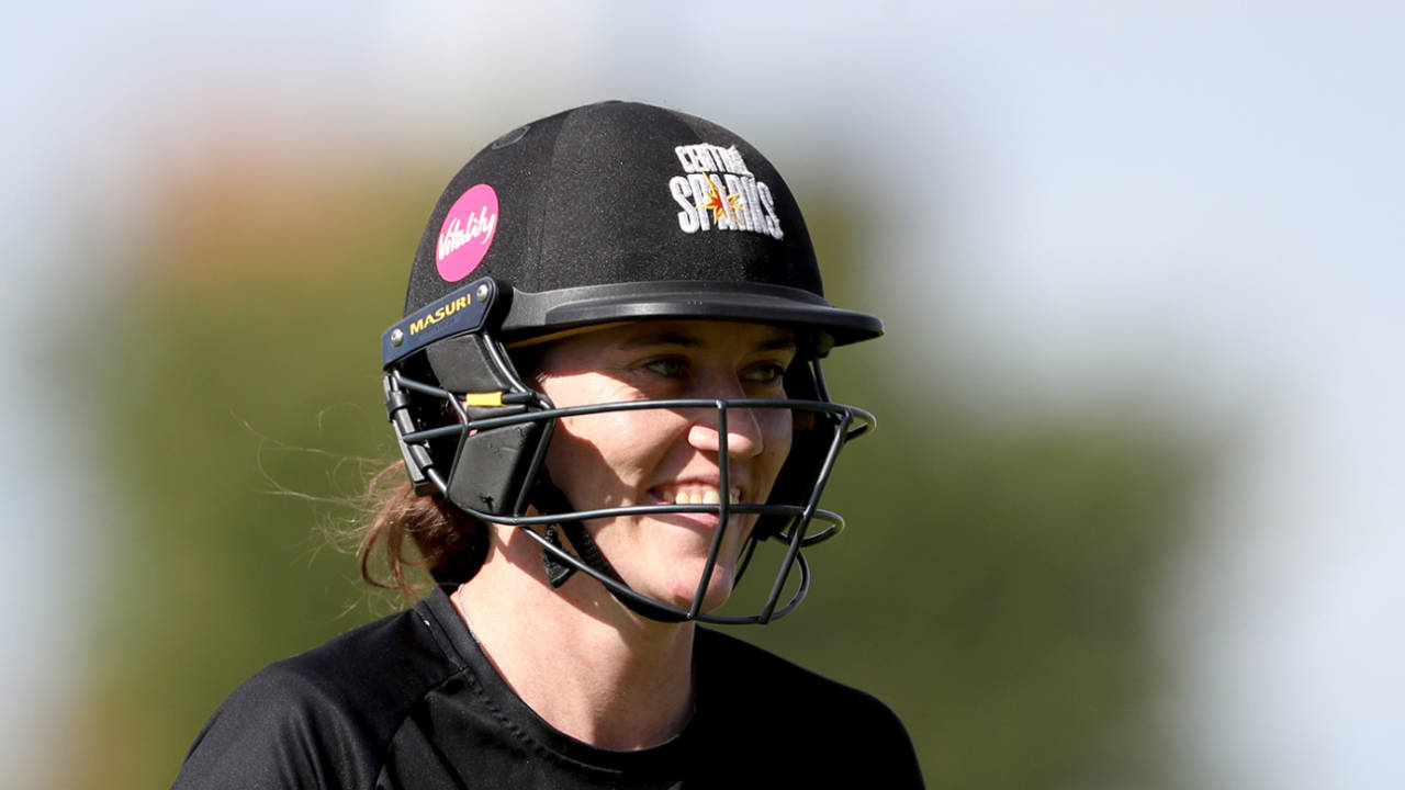 Emily Arlott has a laugh, Charlotte Edwards Cup final, Central Sparks vs Southern Vipers, Northampton, June 11, 2022