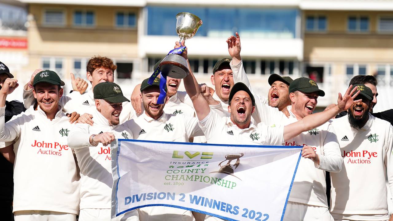 Steve Mullaney lifts the Division Two trophy, Nottinghamshire vs Durham, County Championship, Division Two, Trent Bridge, September 29, 2022