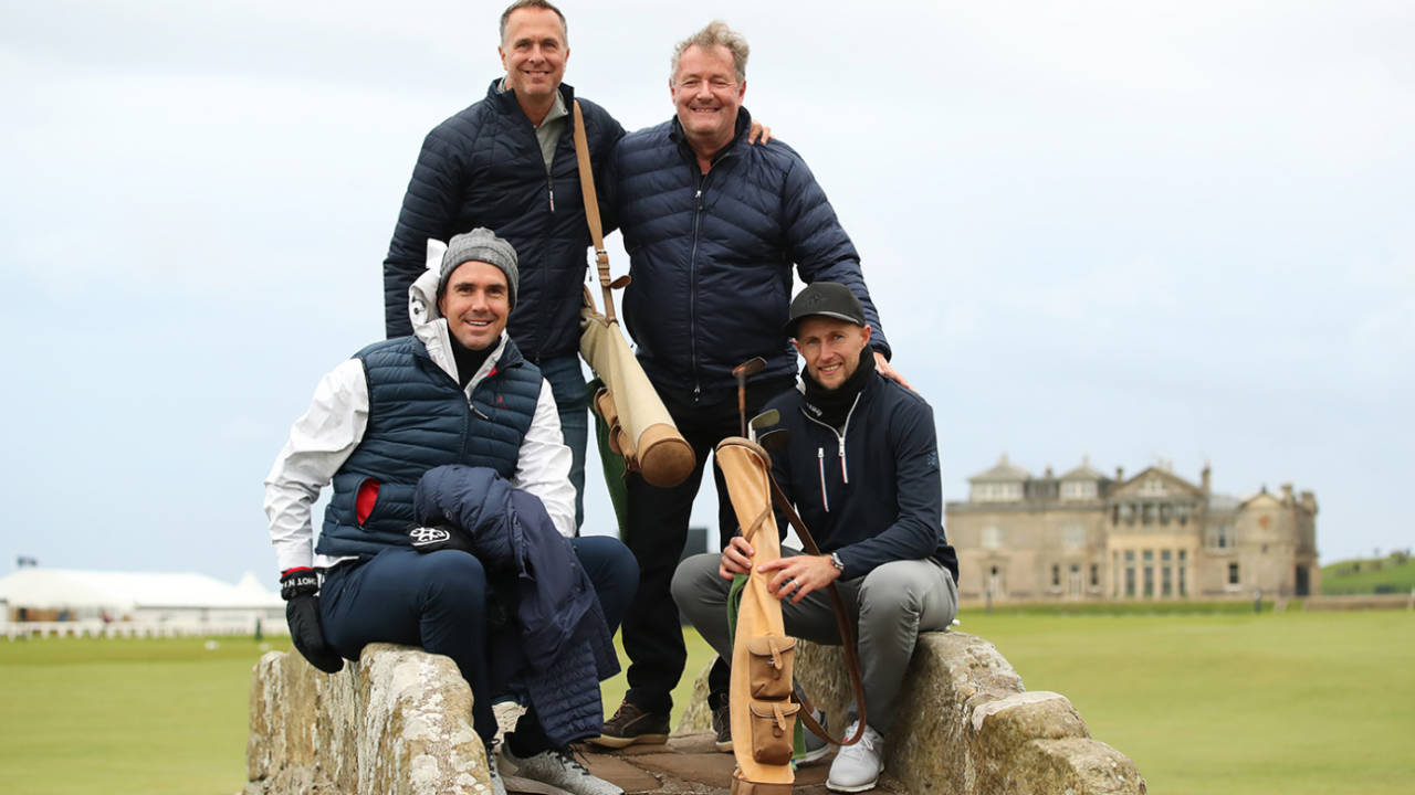Kevin Pietersen, Michael Vaughan, Piers Morgan and Joe Root at the Alfred Dunhill Links Championship&nbsp;&nbsp;&bull;&nbsp;&nbsp;Getty Images