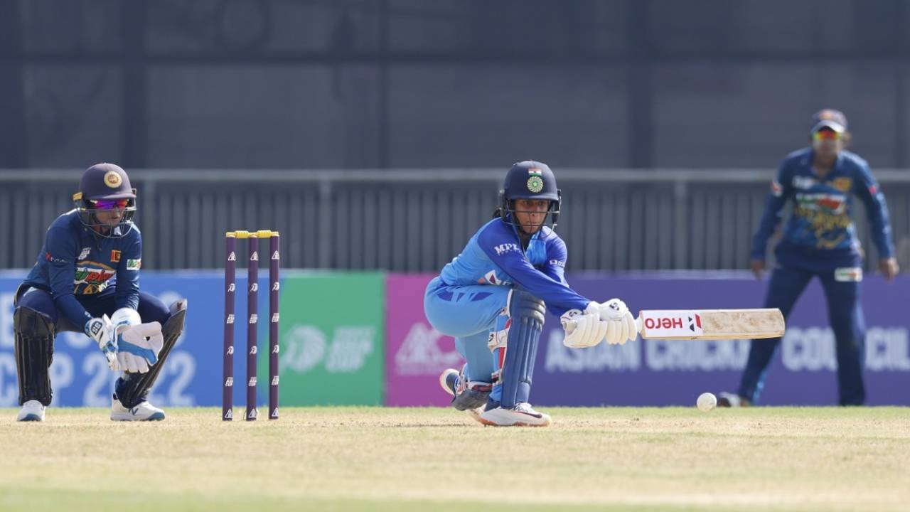 Jemimah Rodrigues attempts a reverse sweep, India vs Sri Lanka, Women's T20 Asia Cup, Sylhet, October 1, 2022
