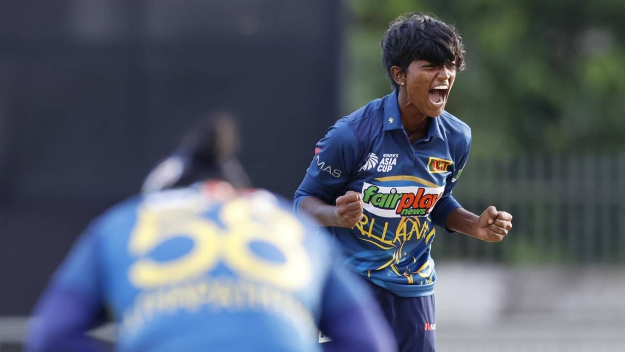 Kavisha Dilhari celebrates dismissing Kavisha Egodage, Sri Lanka vs United Arab Emirates, Women's T20 Asia Cup, Sylhet, October 2, 2022