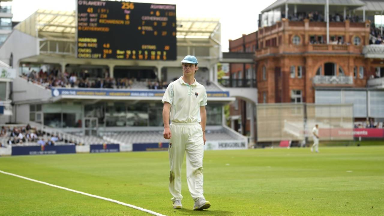 A Eton fielder on the boundary during the Annual Eton-Harrow match at Lord's, June 28, 2022