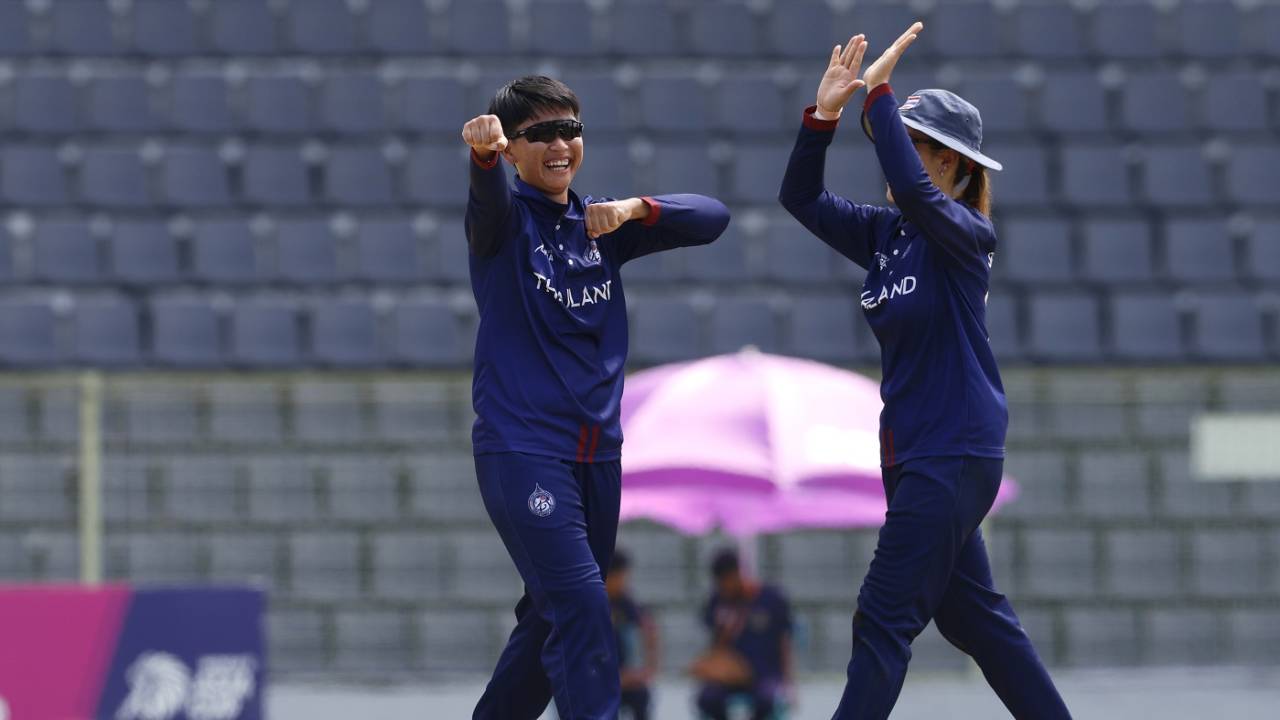Onnicha Kamchomphu celebrates the wicket of Khushi Sharma, Thailand vs UAE, Sylhet, Women's T20 Asia Cup, October 7, 2022
