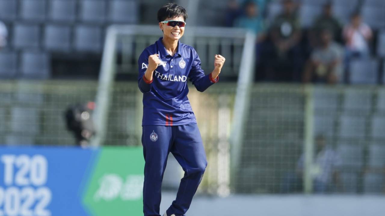 Nattaya Boochatham picked up the lone Indian wicket to fall, India vs Thailand, Women's T20 Asia Cup, Sylhet, October 10, 2022