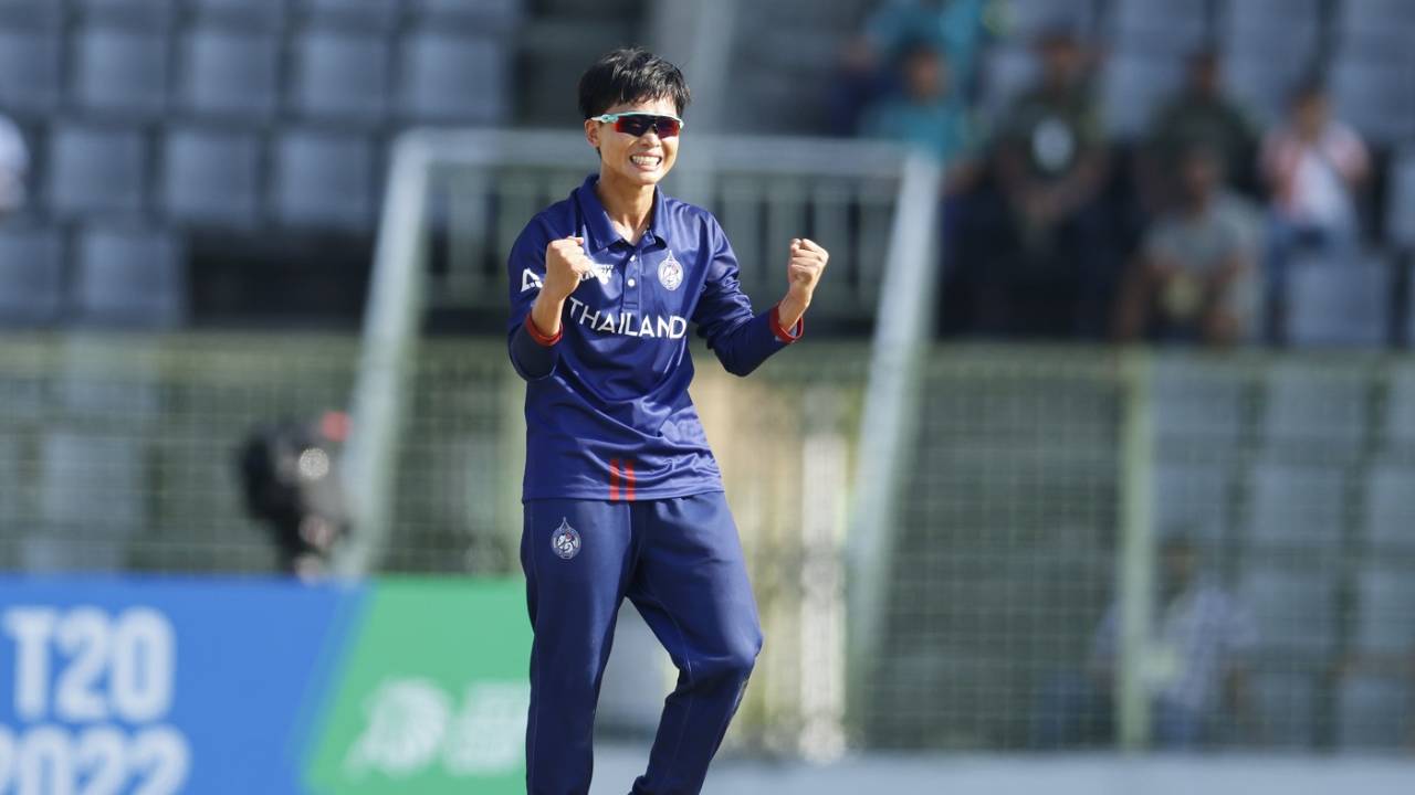 Nattaya Boochatham picked up the lone Indian wicket to fall, India vs Thailand, Women's T20 Asia Cup, Sylhet, October 10, 2022