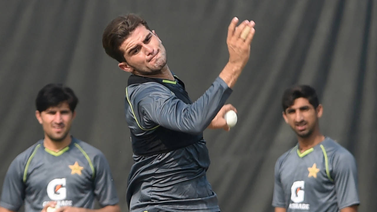 Shaheen Shah Afridi bowls during a training session, Lahore, October 12, 2021