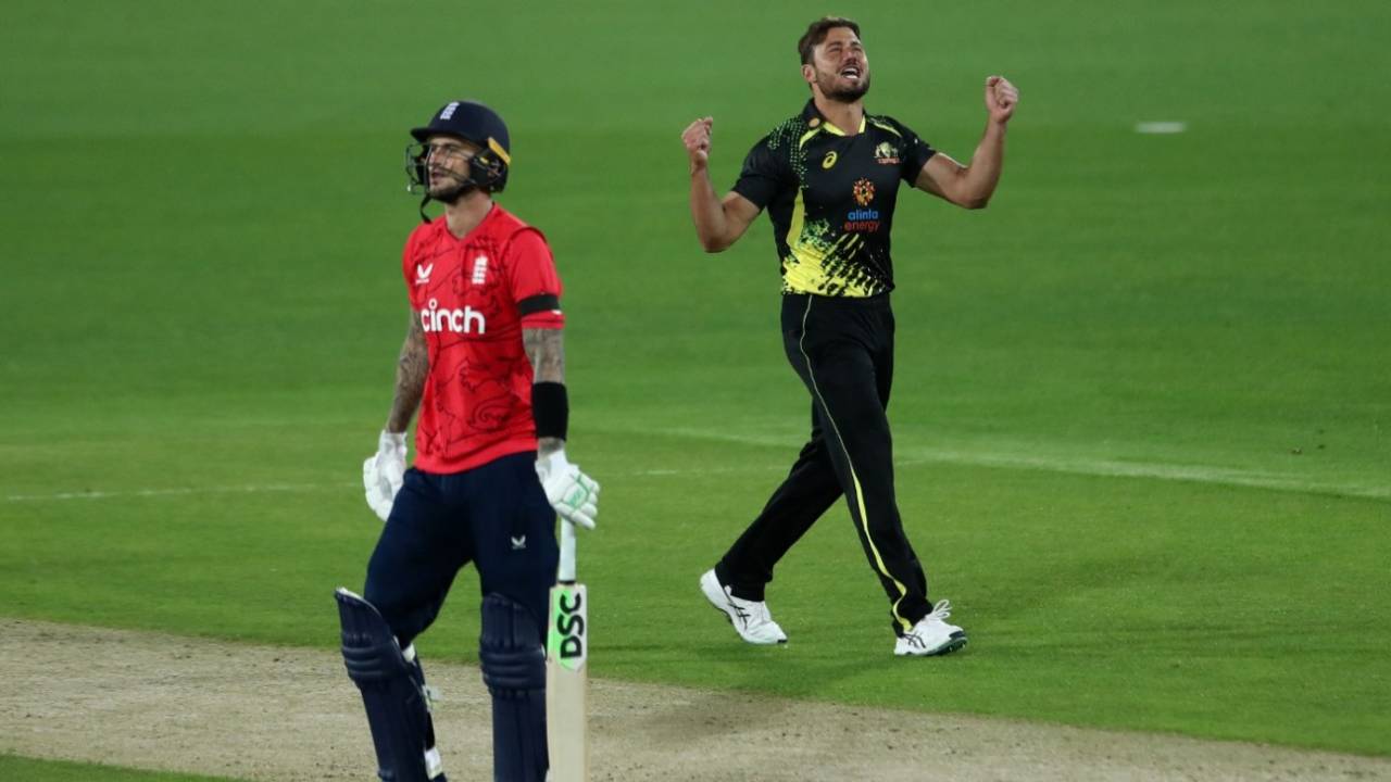 Alex Hales fell to Marcus Stoinis's first ball of the match, Australia vs England, 2nd T20I, Canberra, October 12, 2022