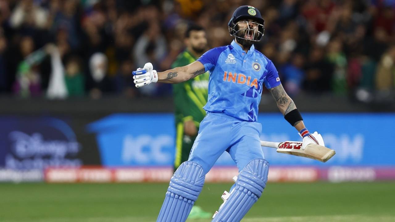 Virat Kohli roars in delight after India got over the line in a match for the ages, Men's T20 World Cup 2022, Super 12s, MCG, October 23, 2022