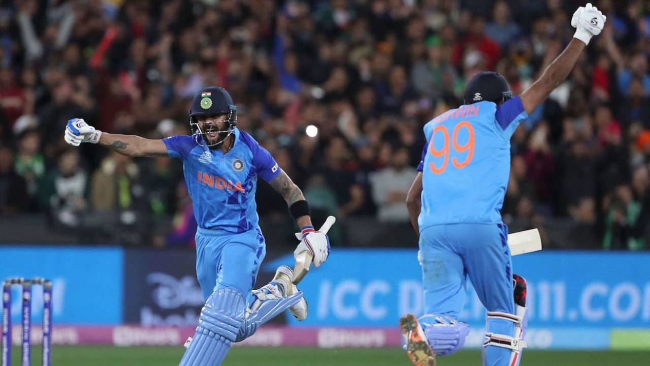 Virat Kohli and R Ashwin break into celebration, India vs Pakistan, Men's T20 World Cup 2022, Super 12s, MCG, October 23, 2022