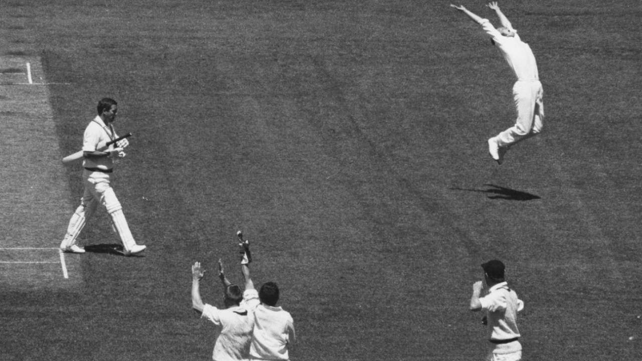 Alan Thomson celebrates a wicket