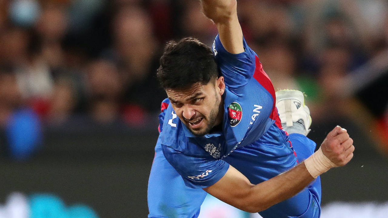 Naveen-ul-Haq ended with figures of 3 for 21, Afghanistan vs Australia, ICC Men's T20 World Cup 2022, Adelaide, November 4, 2022
