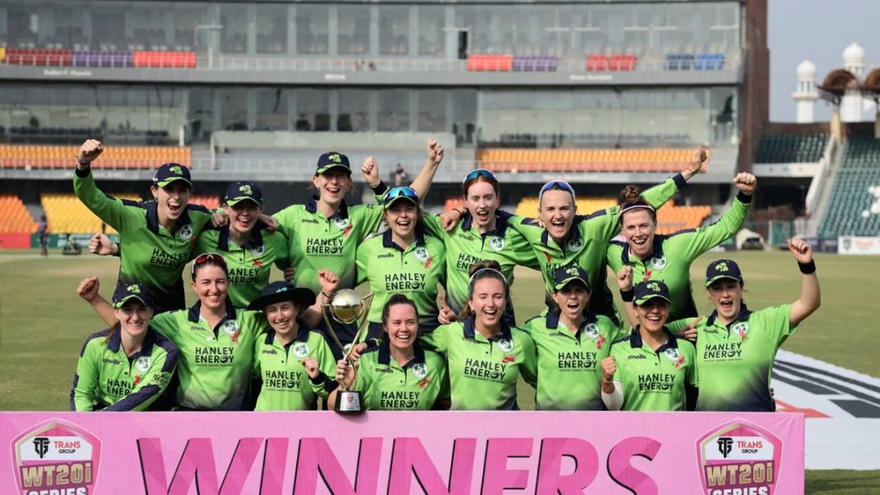 Ireland pose after beating Pakistan 2-1 in the T20I series