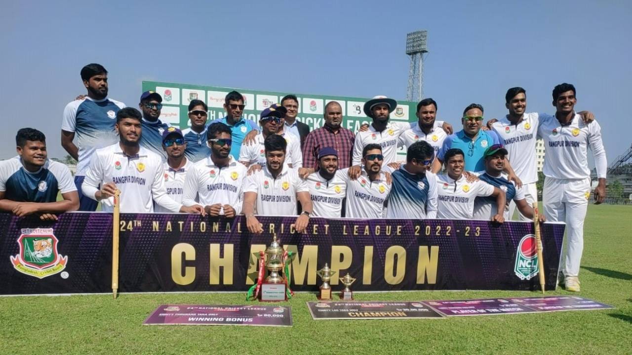 Rangpur Division pose after winning the National Cricket League, Rangpur Division vs Sylhet Division, Bogra, Tier 1, 3rd day, National Cricket League 2022-23, November 16, 2022
