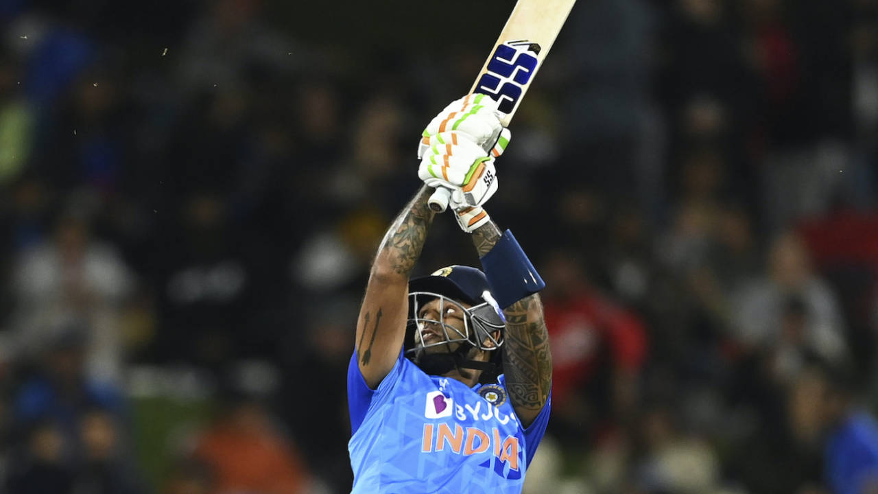 Suryakumar Yadav plays one of his many 'what do you call that' shots, New Zealand vs India, 2nd T20I, Mount Maunganui, November 20, 2022
