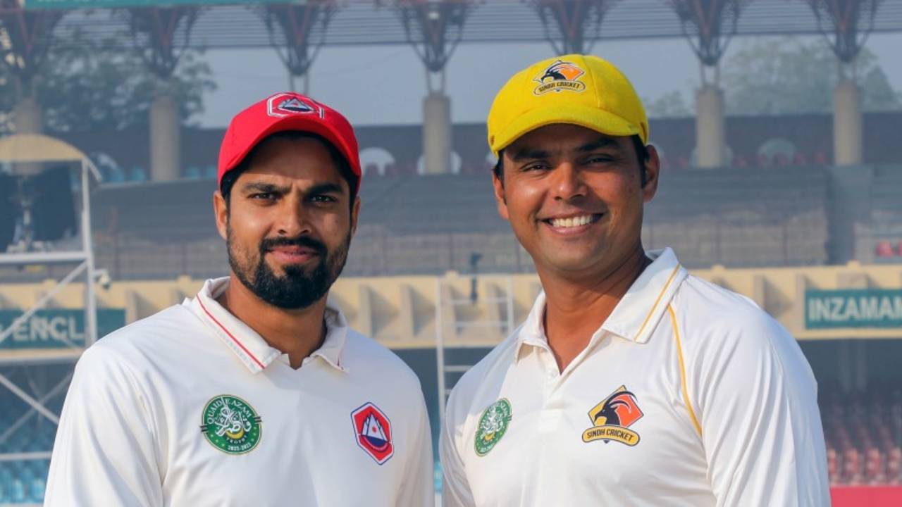 Umar Amin and Khurram Manzoor, the two captains, at the toss, Sindh vs Northern, Quaid-e-Azam Trophy, final, 1st day, Lahore, November 26, 2022