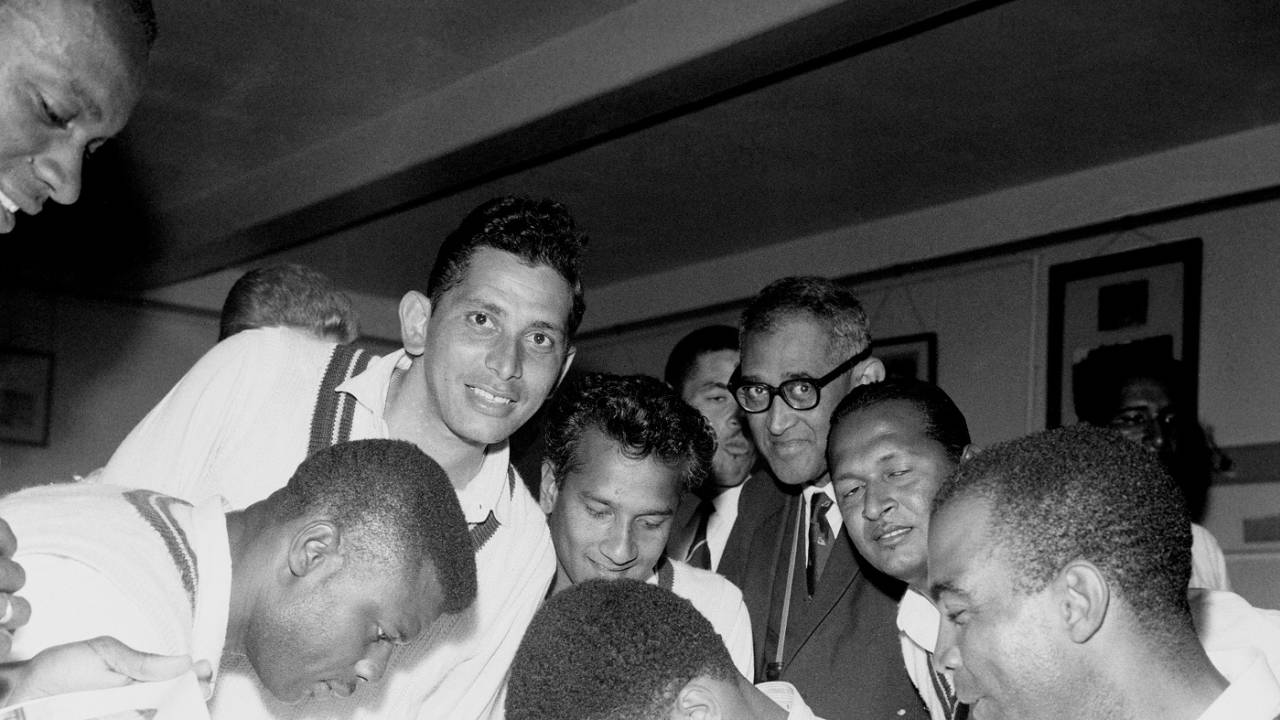 Muhammad Ali signs autographs for the West Indies players in the Lord's dressing room