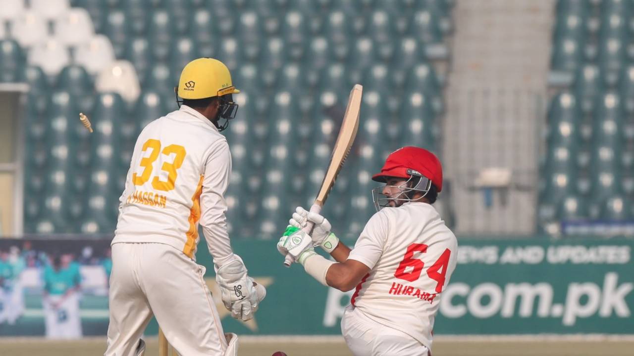 Muhammad Hurraira's innings came to an end when Danish Aziz bowled him, Sindh vs Northern, Quaid-e-Azam Trophy final, 3rd day, Lahore, November 28, 2022