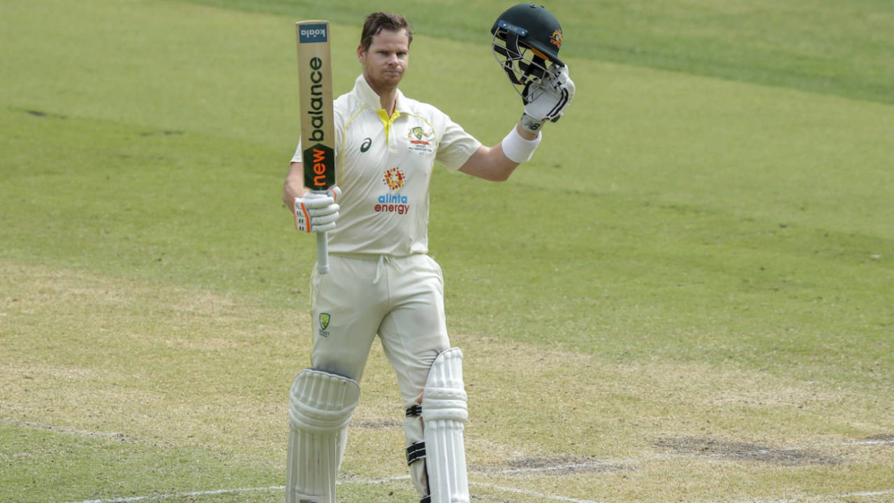 Steven Smith celebrates after raising his double century, Australia vs West Indies, 1st Test, Perth, 2nd Day, December 1, 2022