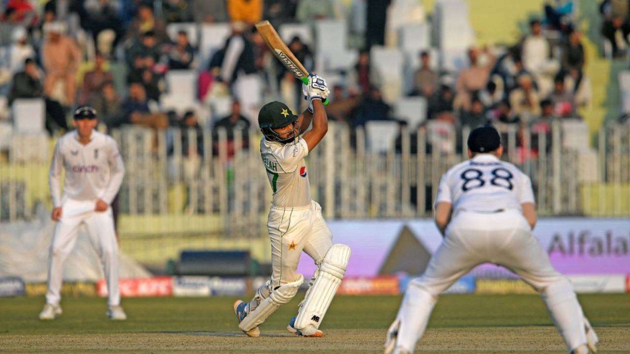 Abdullah Shafique drives down the ground during his century, Pakistan vs England, 1st Test, Rawalpindi, 3rd day, December 3, 2022