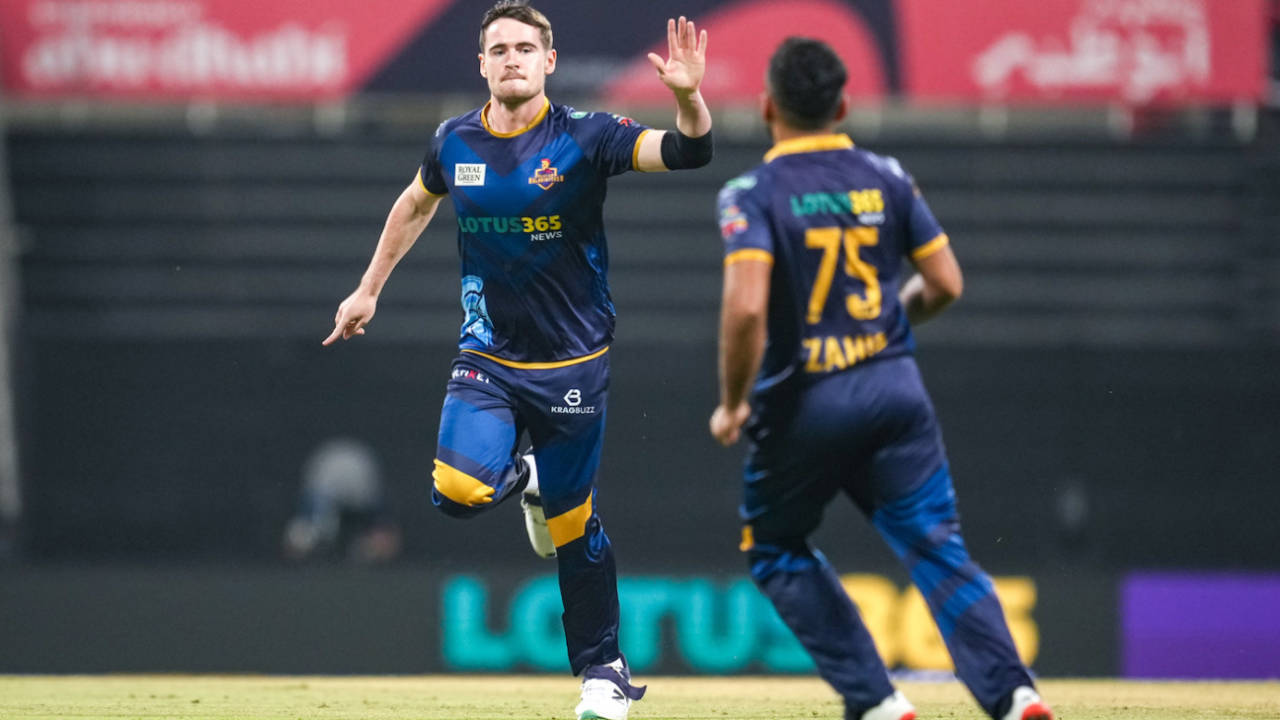 Josh Little gave away only four runs while taking two wickets in his two overs, Deccan Gladiators vs New York Strikers, Abu Dhabi T10, Final, Abu Dhabi, December 04, 2022
