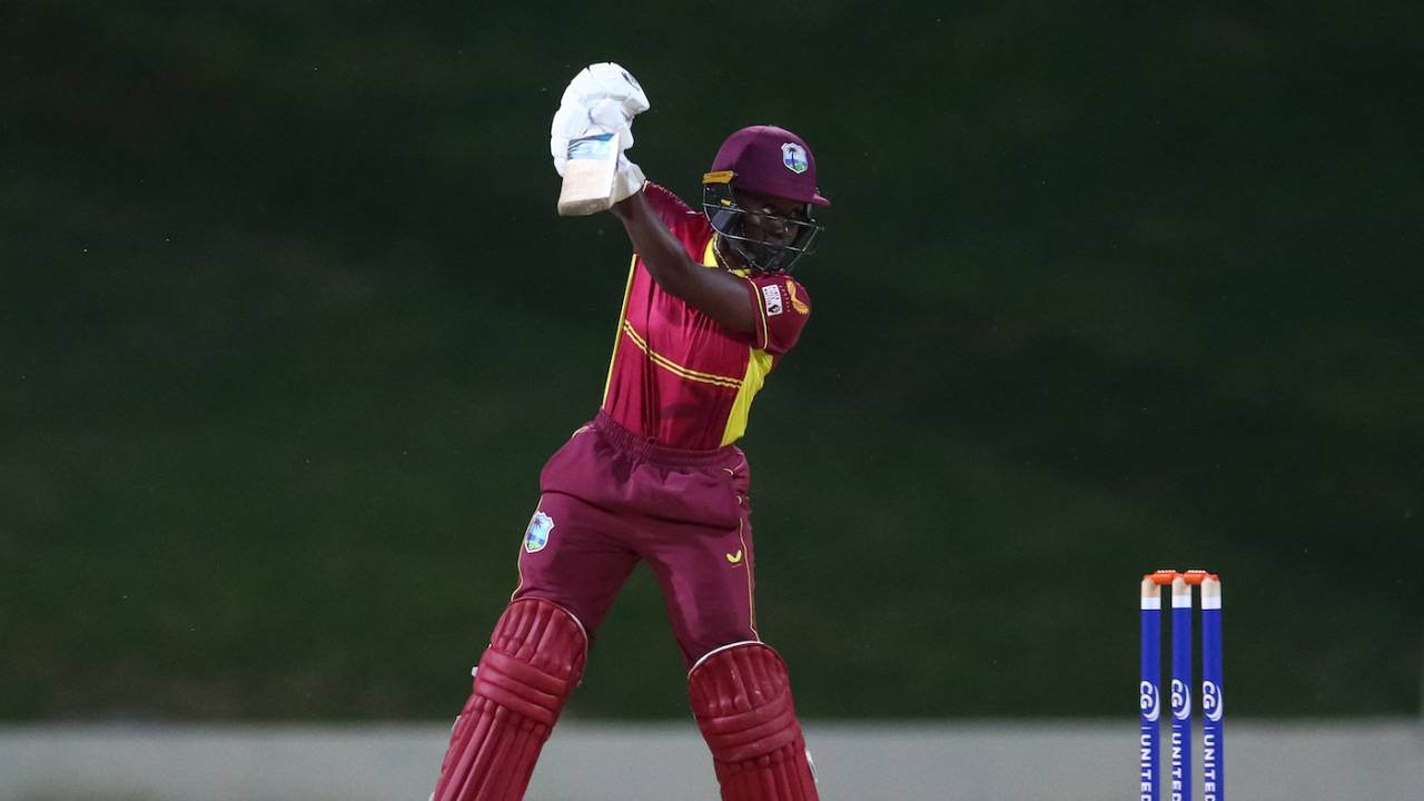 Kycia Knight struck a few fours during her knock of 39, West Indies vs England, 1st women's ODI, North Sound, December 4, 2022