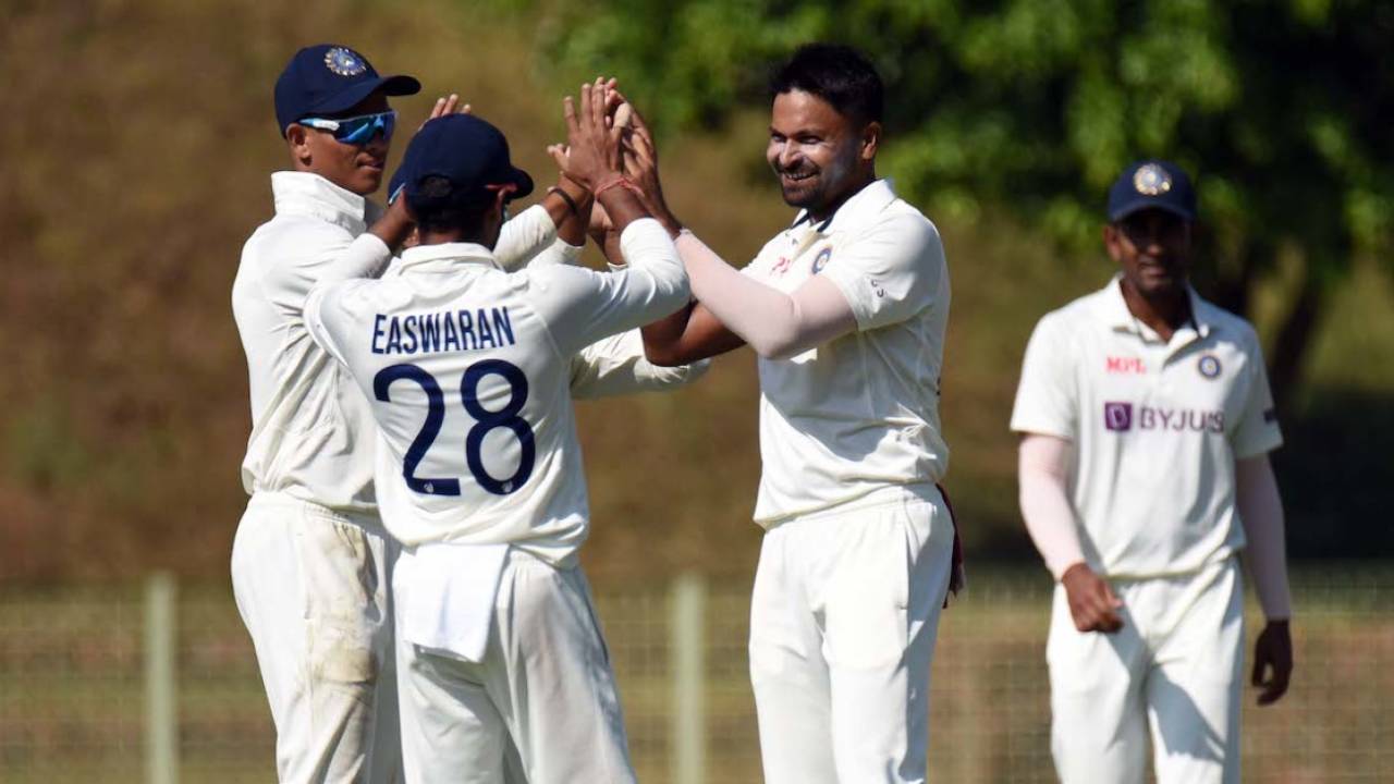 Mukesh Kumar celebrates a wicket, Bangladesh A vs India A, 2nd unofficial Test, Sylhet 1st day, December 6, 2022