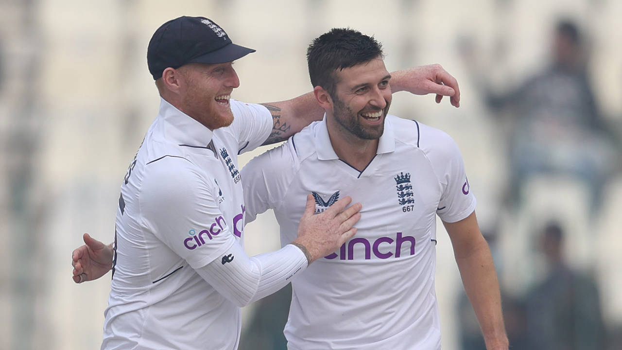 Mark Wood and Ben Stokes celebrate a breakthrough, Pakistan vs England, 2nd Test, Multan, 2nd day, December 10, 2022