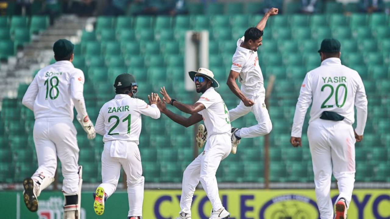 Taijul Islam is on a high after getting rid of Virat Kohli, Bangladesh vs India, 1st Test, Chattogram, 1st day, December 14, 2022