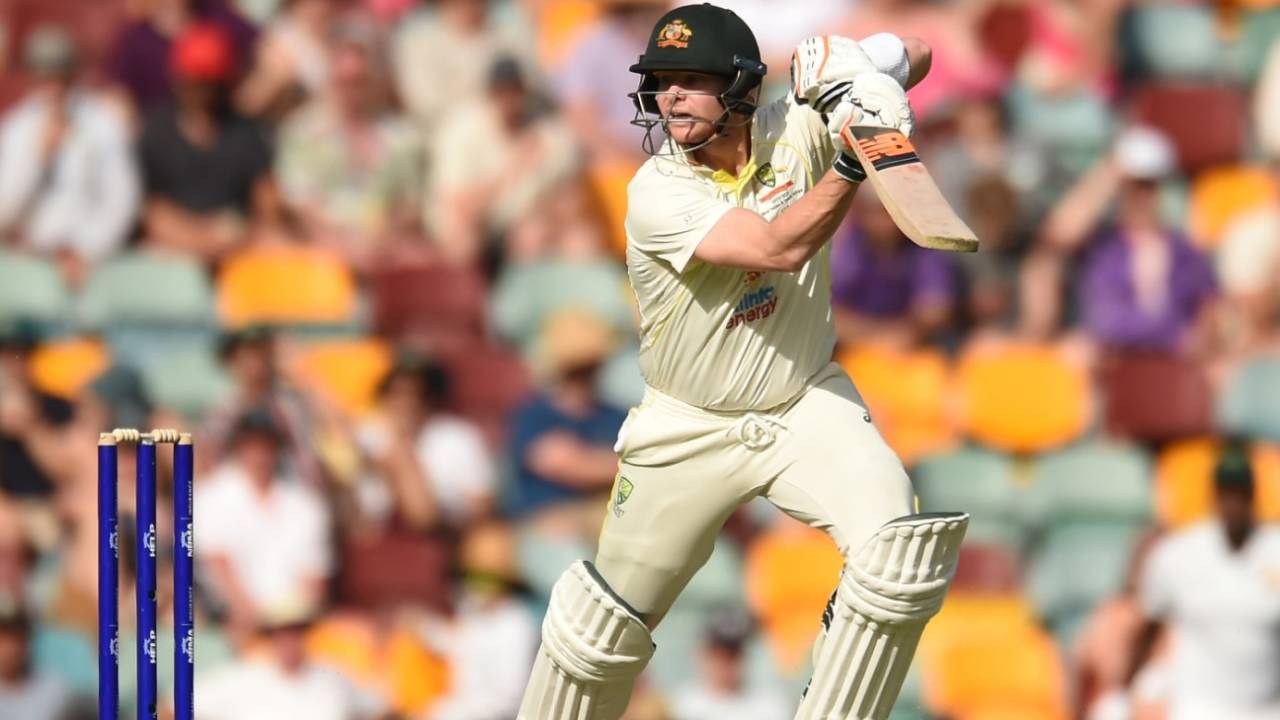Steven Smith drives through cover-point, Australia v South Africa, 1st Test, Brisbane, 1st day, December 17, 2022
