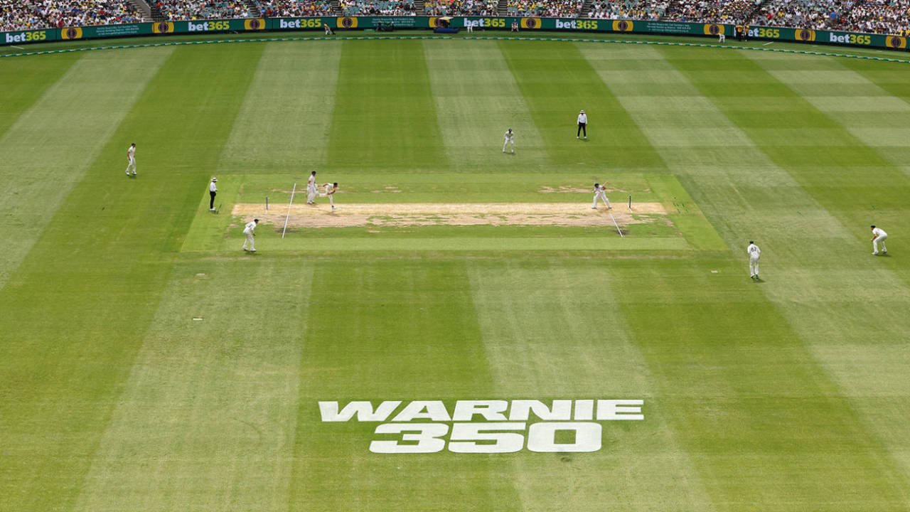 The tribute to Shane Warne on the MCG outfield&nbsp;&nbsp;&bull;&nbsp;&nbsp;Getty Images and Cricket Australia
