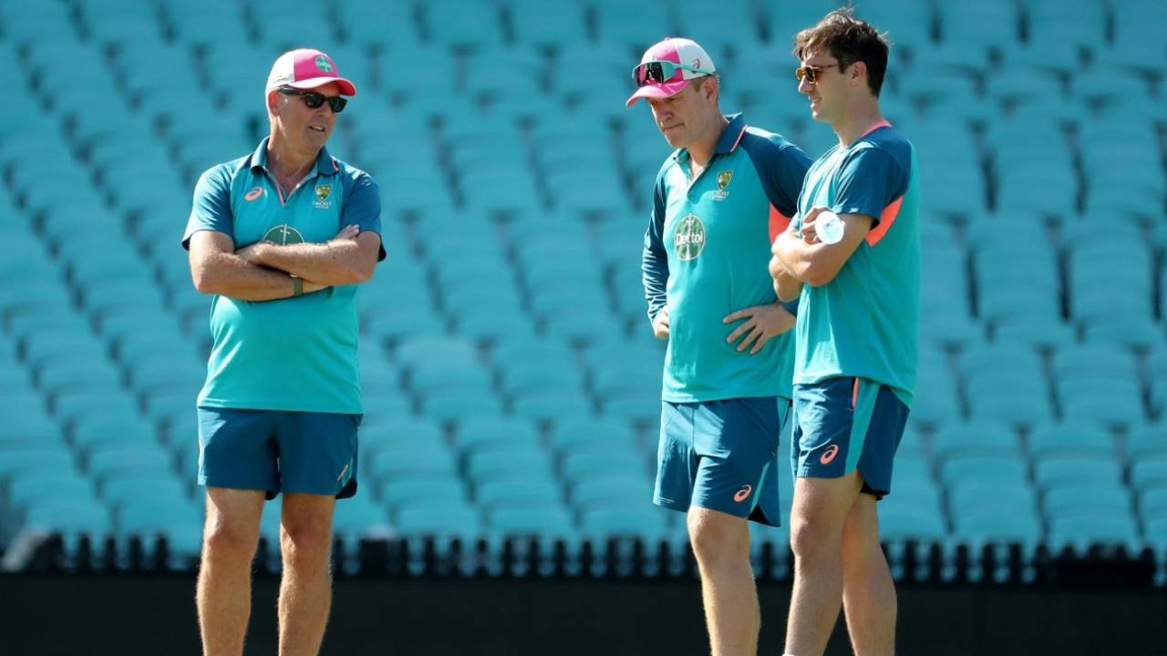 Pat Cummins and Andrew McDonald inspect the pitch on the eve of the Test, Australia vs South Africa, Sydney, January 3, 2023