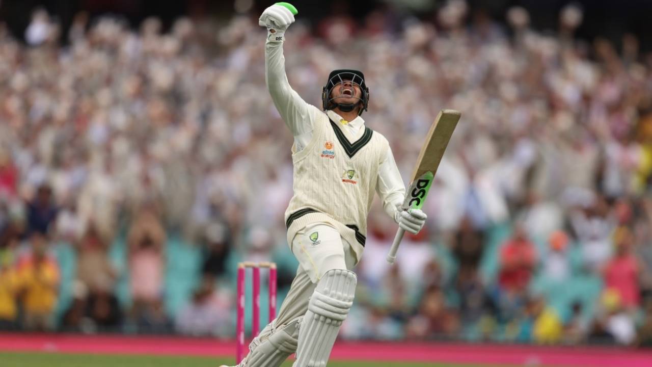 Usman Khawaja celebrates reaching his century, Australia vs South Africa, 3rd Test, Sydney, 2nd day, January 5, 2023