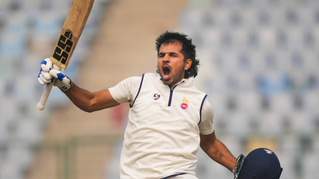 Himmat Singh roars after scoring a century, Delhi vs Andhra, Ranji Trophy 2022-23, Delhi, 4th day, January 13, 2023