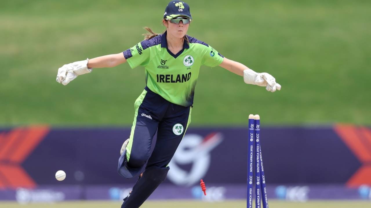 Joanna Loughron in action for Ireland against Indonesia, Ireland U19 vs Indonesia U19, ICC Women's U19 T20 World Cup, Potchefstroom, January 19, 2023