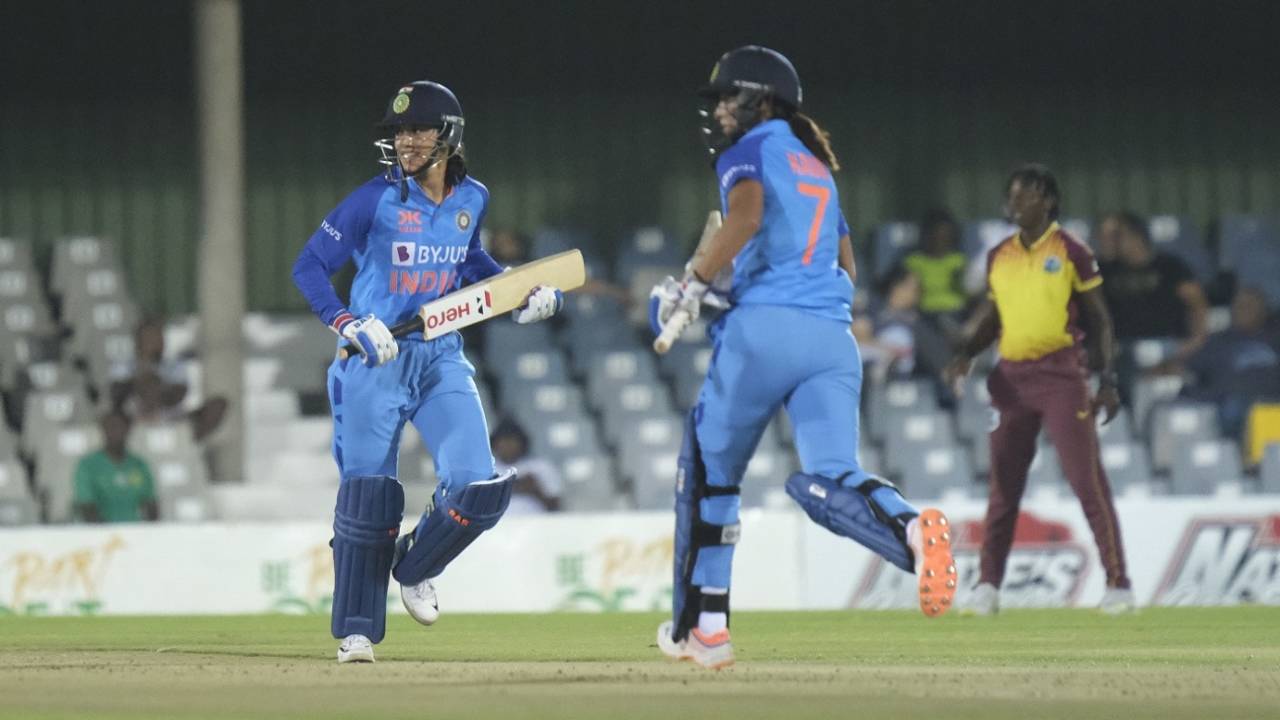 Smriti Mandhana and Harmanpreet Kaur added an unbroken 115 off 70, India vs West Indies, Women's T20I Tri-Series, East London, January 23, 2023