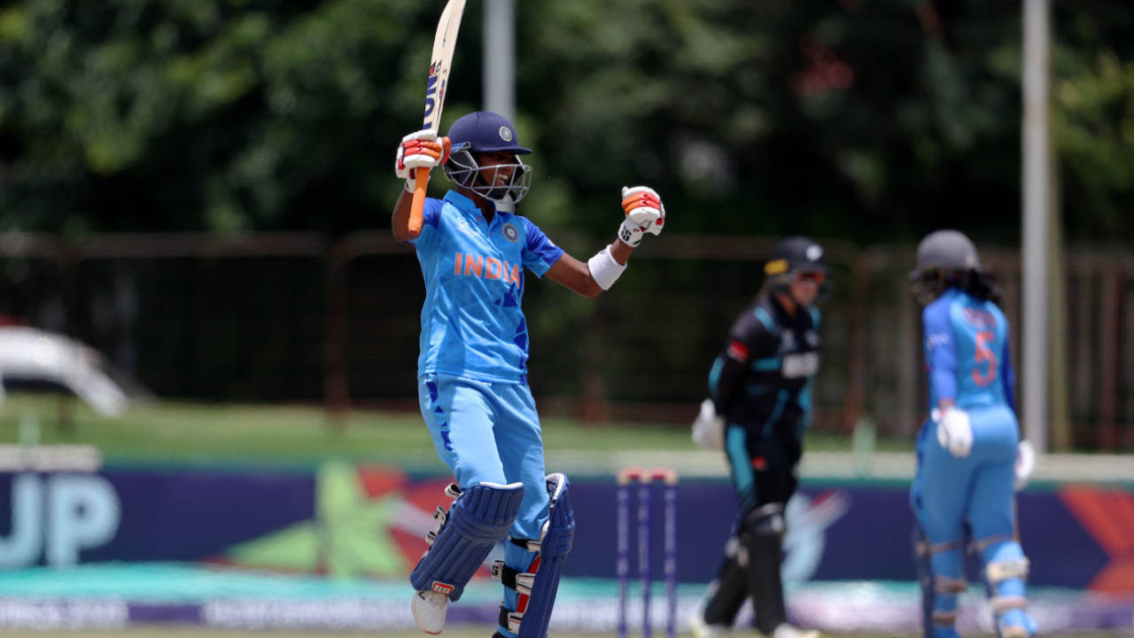 Shweta Sehrawat enjoys the winning moment, India vs New Zealand, Under-19 Women's T20 World Cup, semi-final, Potchefstroom, January 27, 2023