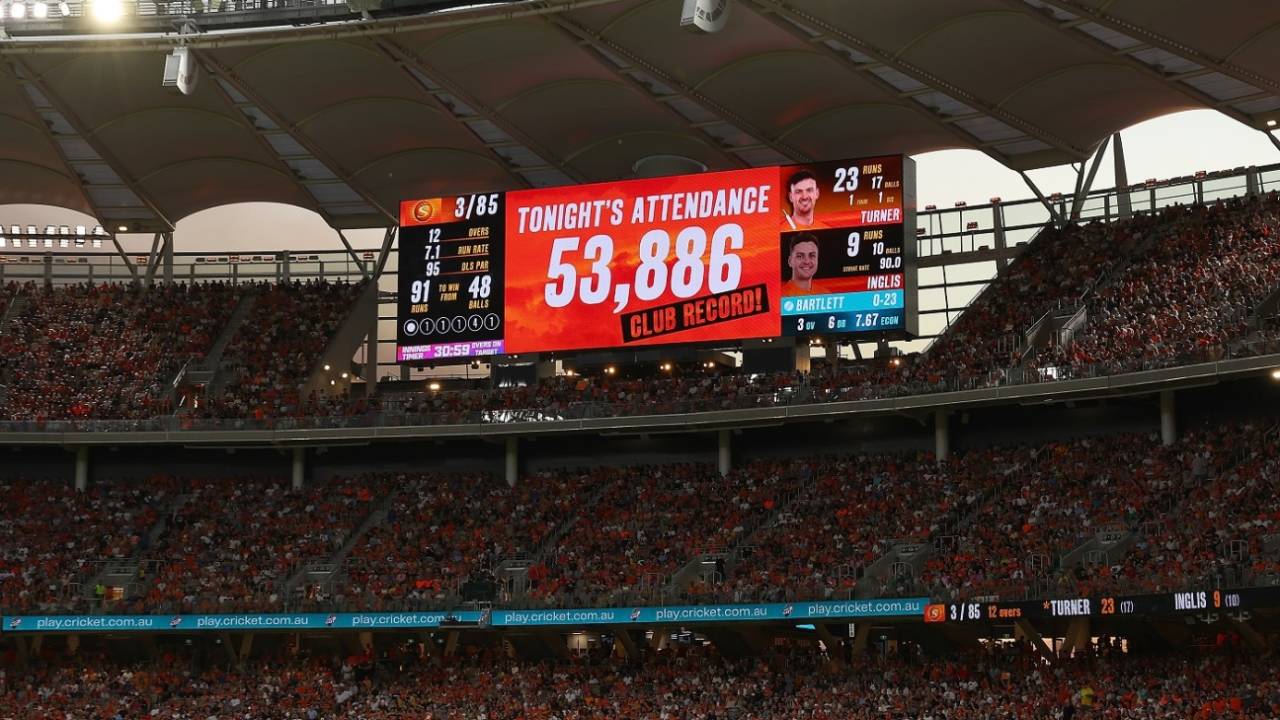 53,886 turned up at the Perth Stadium, the most at the ground for a cricket match, Perth Scorchers vs Brisbane Heat, BBL final, Perth, February 4, 2023