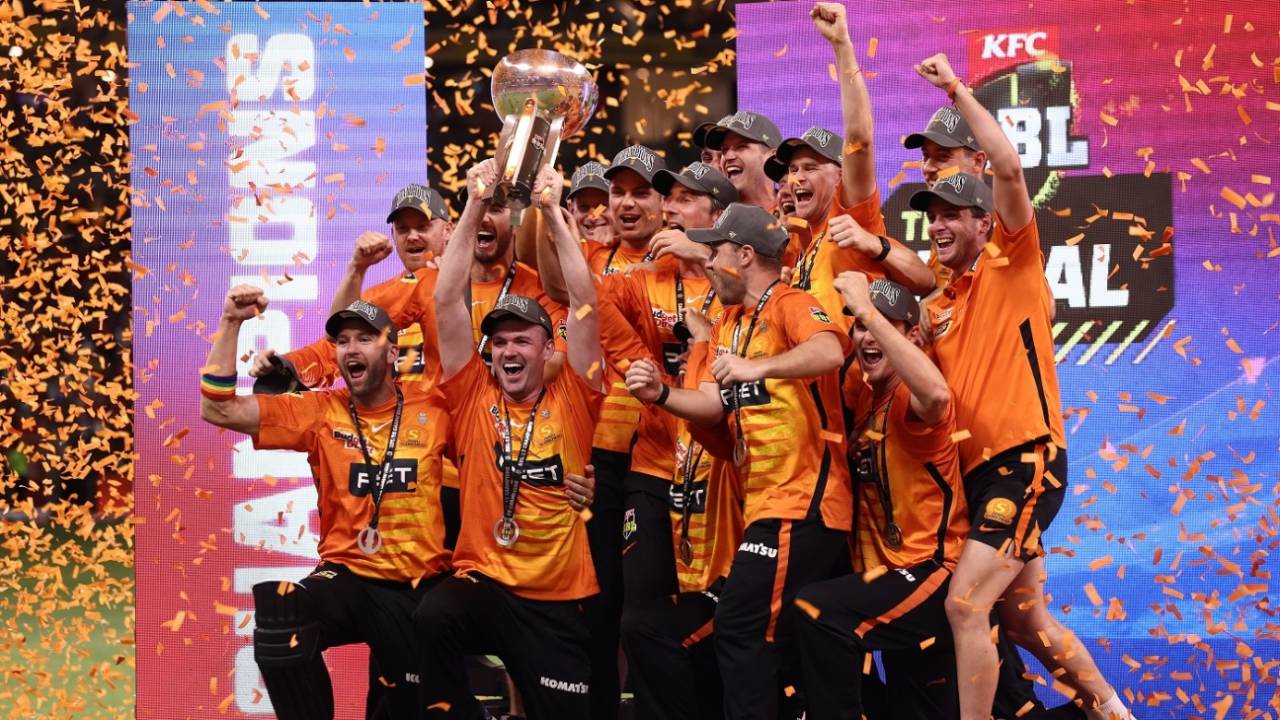 Perth Scorchers celebrate their fifth BBL title in 12 seasons, Perth Scorchers vs Brisbane Heat, BBL final, Perth, February 4, 2023
