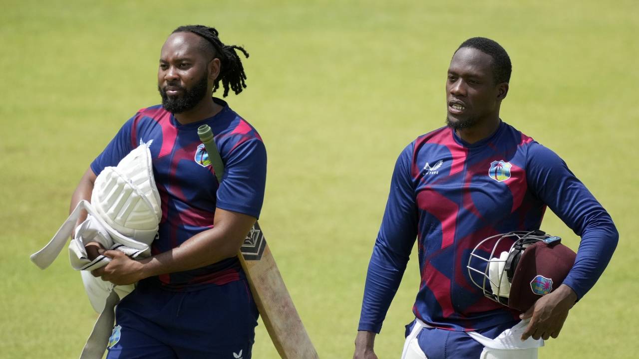 Nkrumah Bonner and Jomel Warrican walk back after a practice session, Zimbabwe vs West Indies, 1st Test, Bulawayo, second day, February 5, 2023