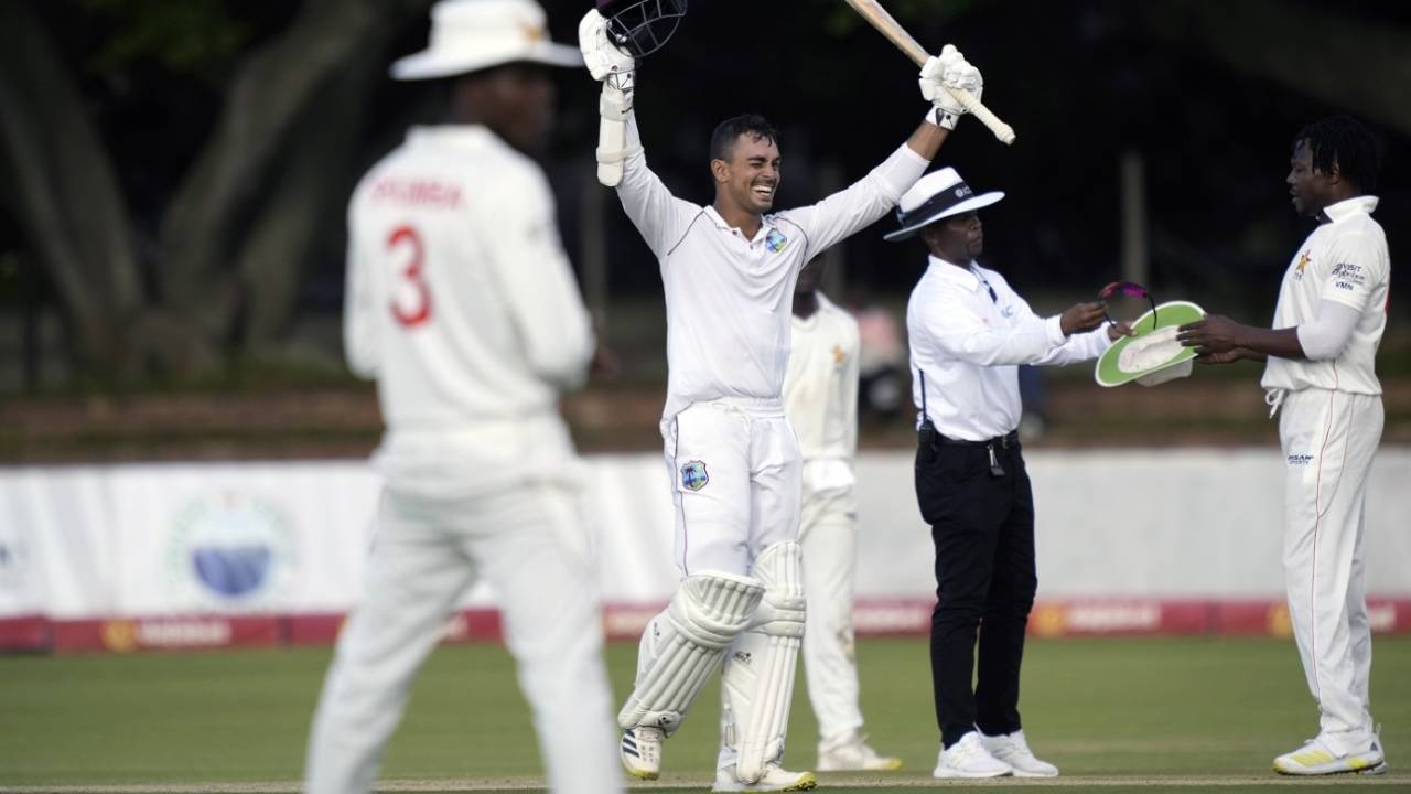 Tagenarine Chanderpaul is delighted after scoring his maiden Test century, Zimbabwe vs West Indies, 1st Test, Bulawayo, second day, February 5, 2023