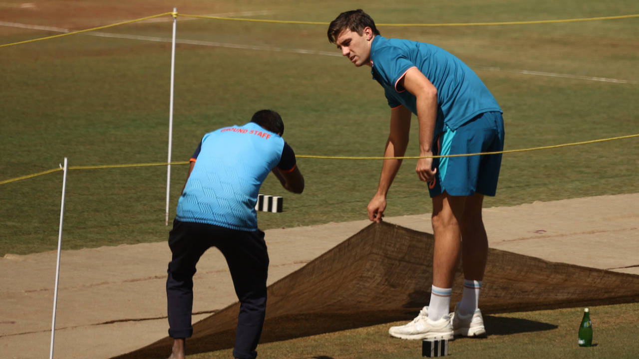 What do we have here? Pat Cummins checks under the pitch cover, India vs Australia, 1st Test, Nagpur, February 8, 2023